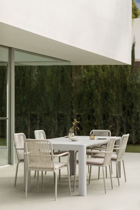 Arnadine Rectangular Table Set (180x100 cm) and 6 Alberta Aluminum Stackable Garden Chairs