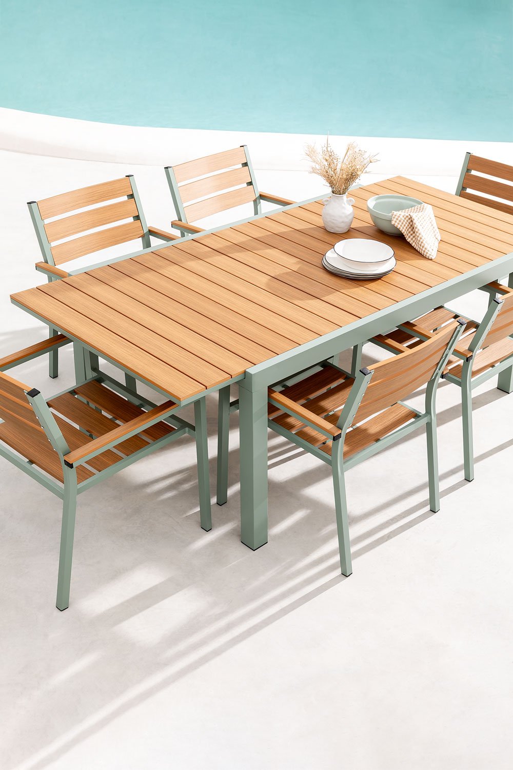 Extendable Rectangular Aluminum Garden Table (150-197x90 cm) Saura, gallery image 2