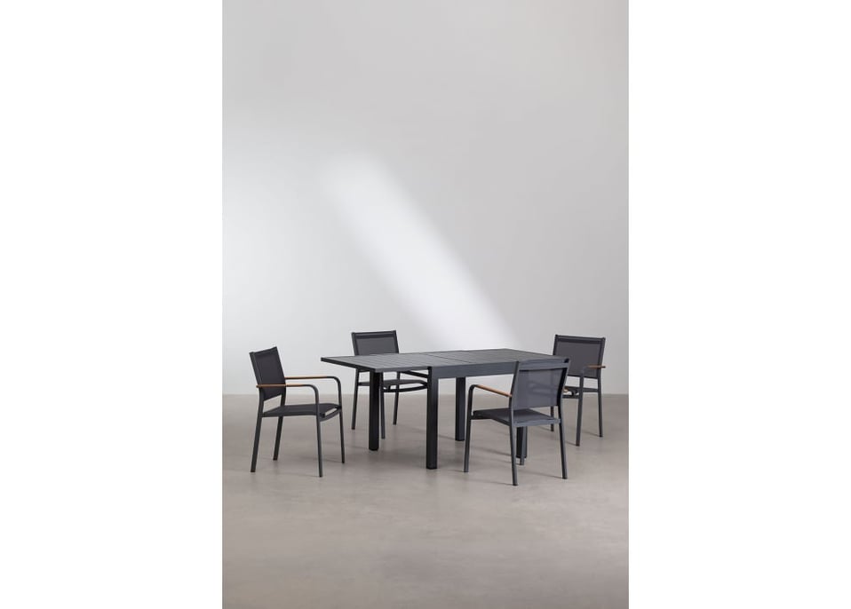 Set of rectangular extendable table in aluminium (90-180x90 cm) Starmi and 4 stackable garden chairs in aluminium Archer