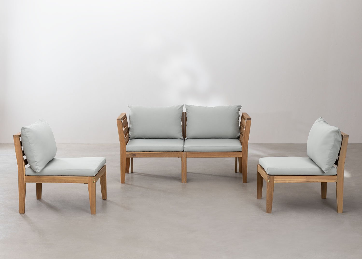 4-piece modular garden sofa with armrests in acacia wood Philips, gallery image 3