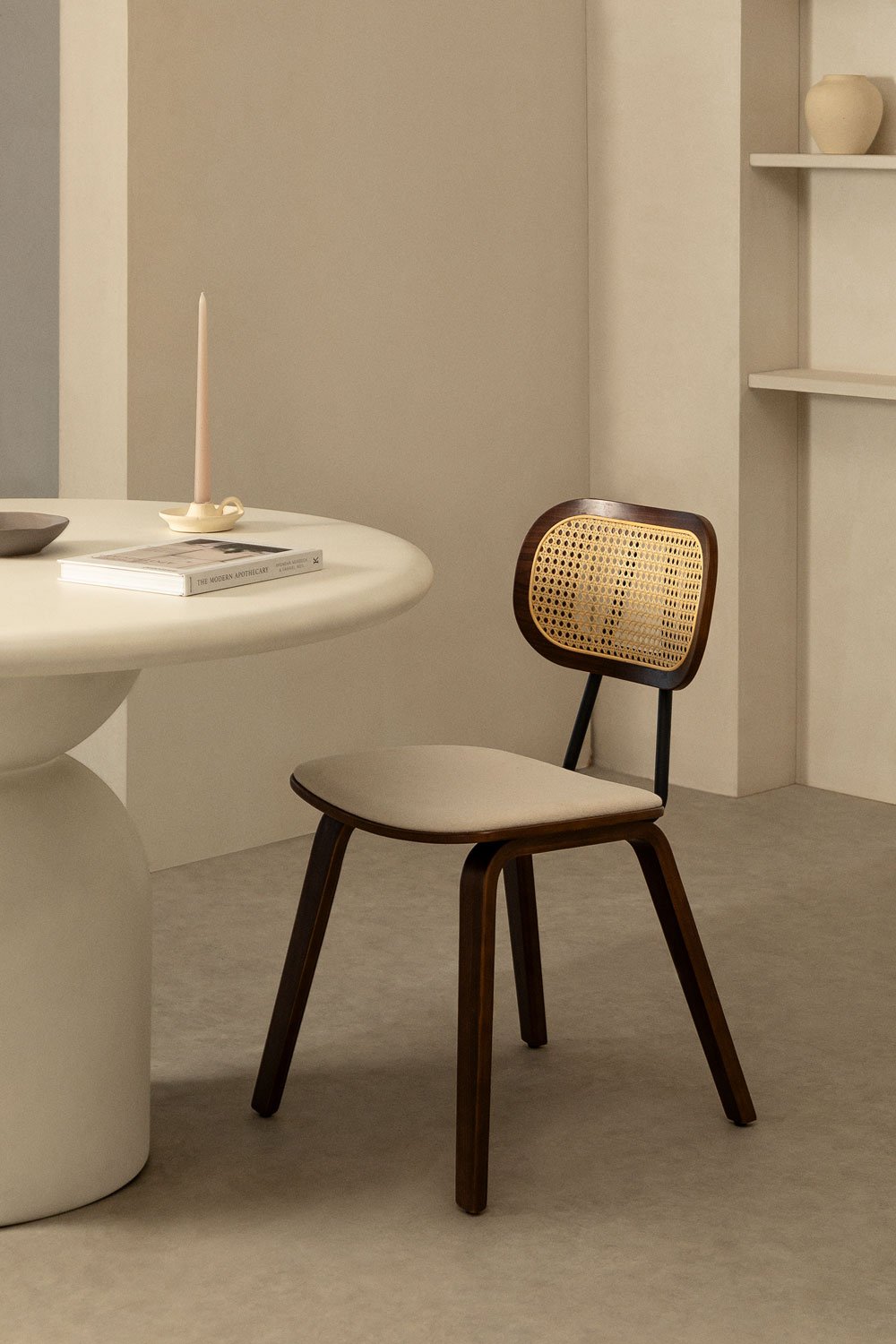 Dining Chair in Wood, Rattan and Leatherette Kaylia, gallery image 1