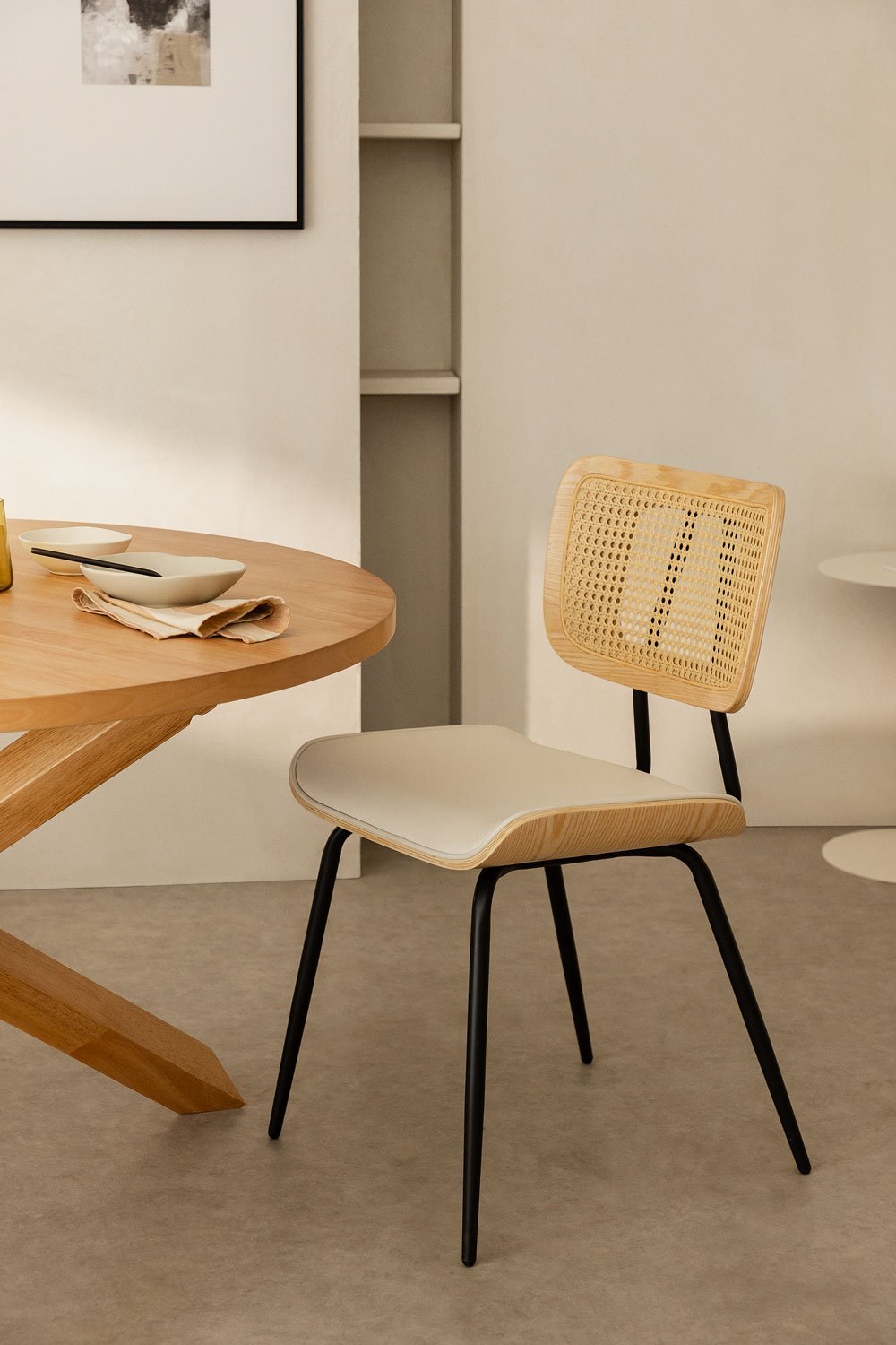 Dining Chair in Wood, Rattan and Leatherette Raysa   , gallery image 1