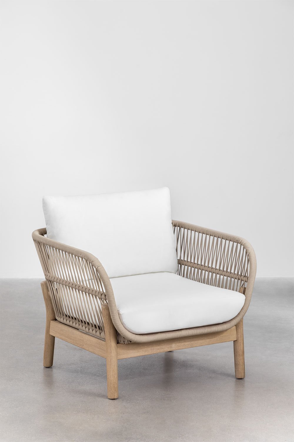 Garden Armchair in Aluminum and Acacia Wood Karvia, gallery image 1