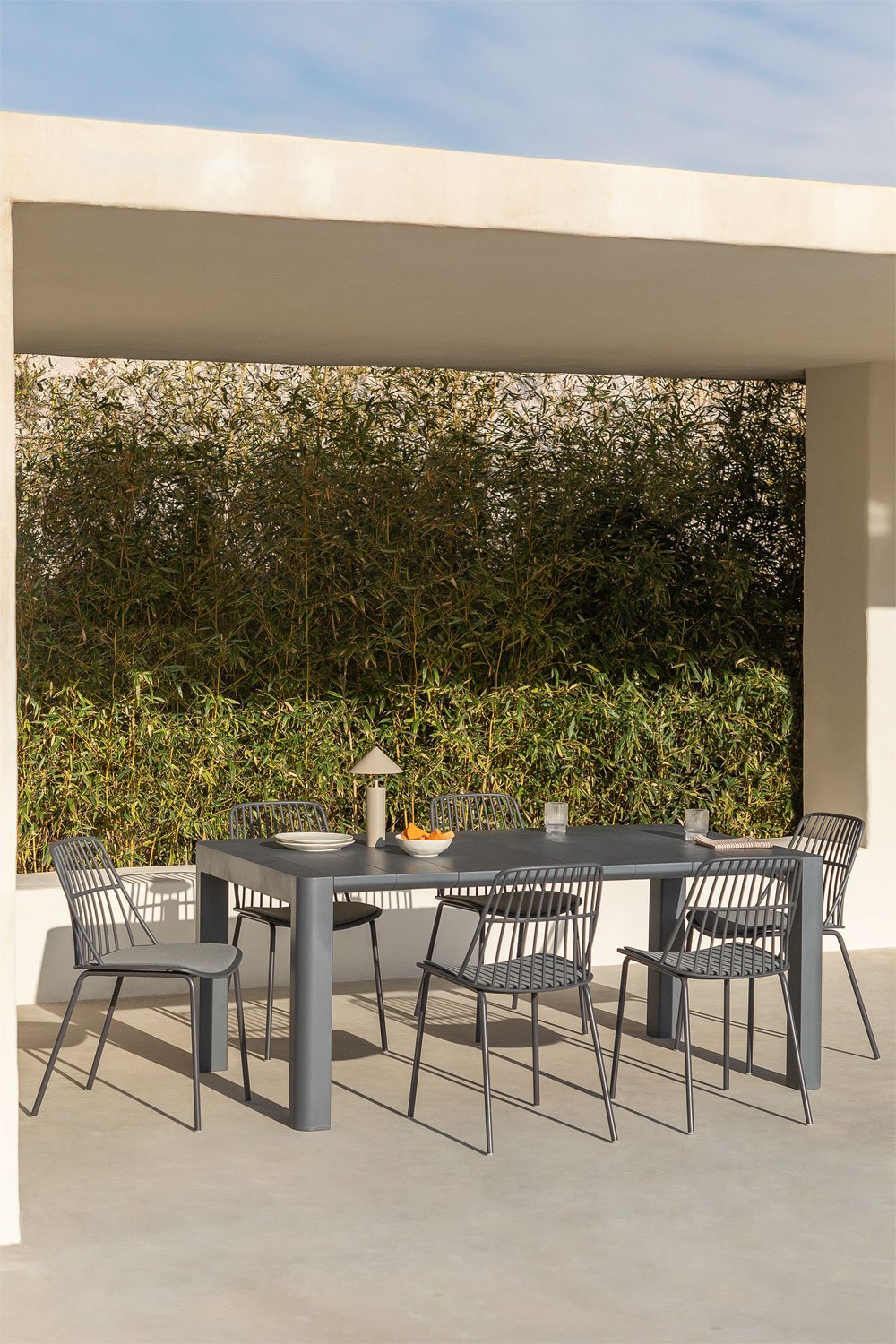 Arnadine Rectangular Table Set (180x100 cm) and 6 Maeba Garden Chairs, gallery image 1