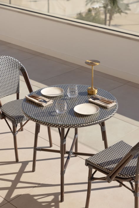 Round Garden Table in Aluminum and Synthetic Rattan (Ø80 cm) Brielle Bistro