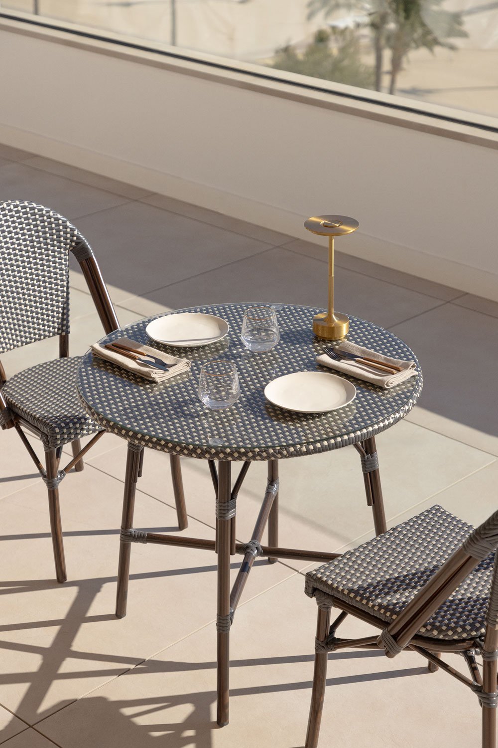 Round Garden Table in Aluminum and Synthetic Rattan (Ø80 cm) Brielle Bistro, gallery image 1