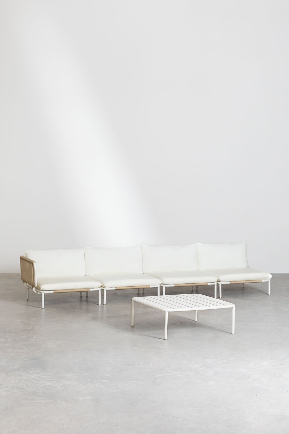 4-piece modular corner sofa garden set with Roubly steel coffee table, gallery image 1