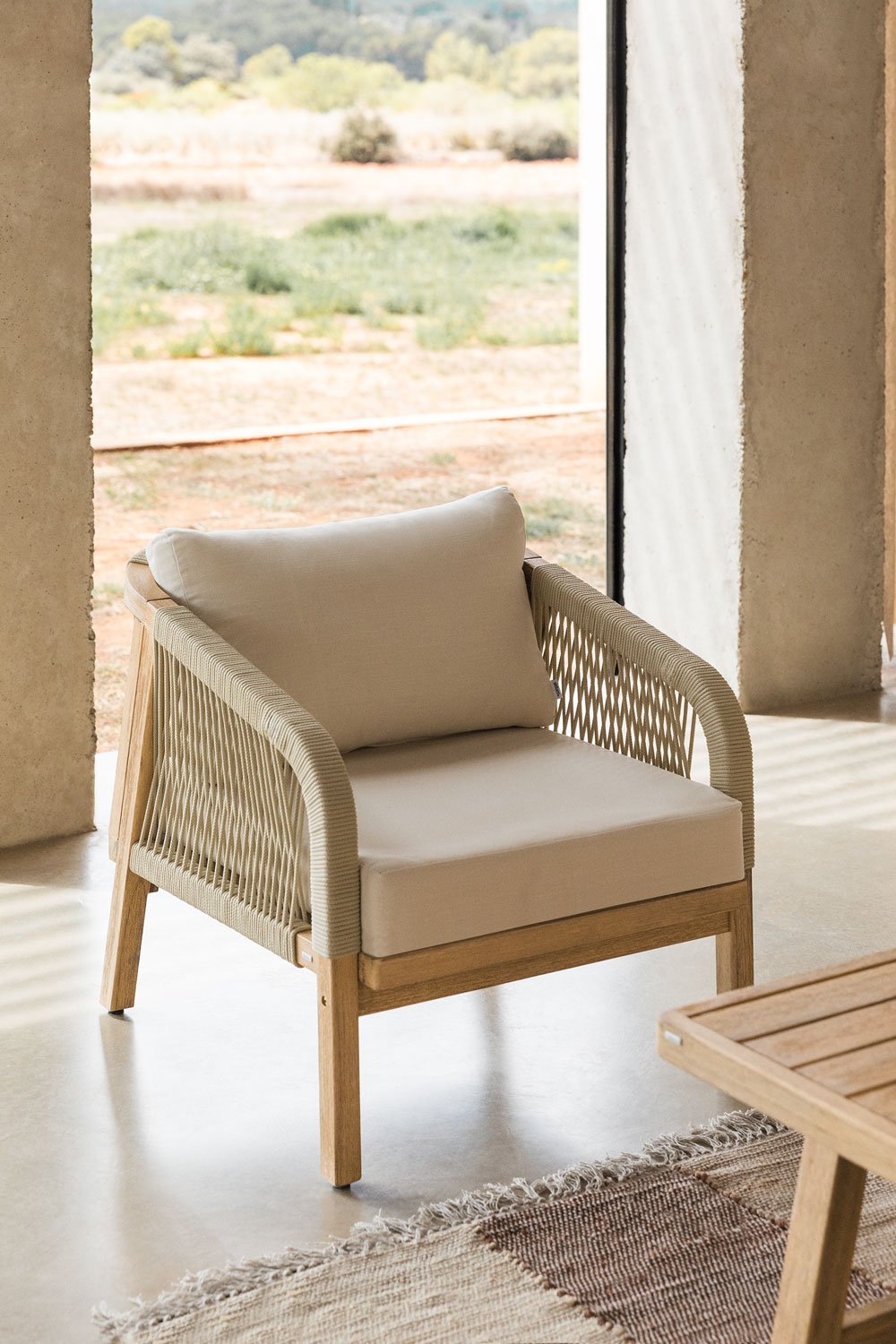 Dubai acacia wood armchair, gallery image 1