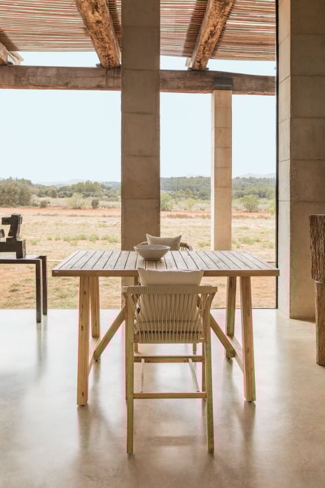 Set of Acacia Wood Rectangular High Table (160x90 cm) & 2 High Stools Dubai