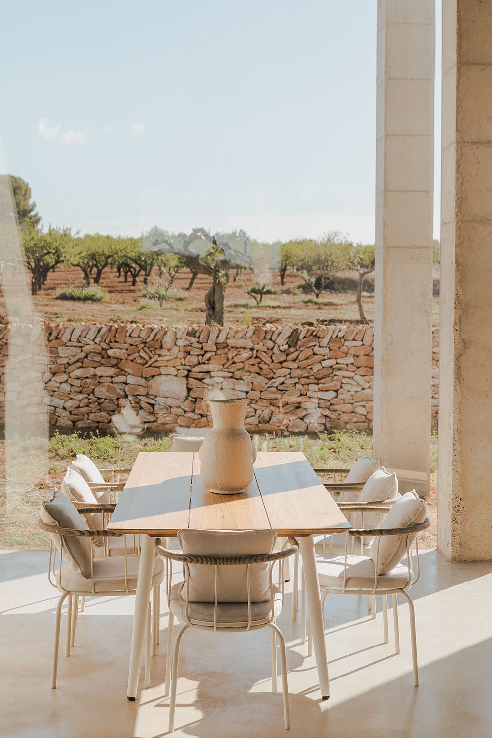 Lowel Rectangular Teak Wood and Steel Table Set (240x100 cm) and 8 Boucid Dining Chairs with Armrests, gallery image 1