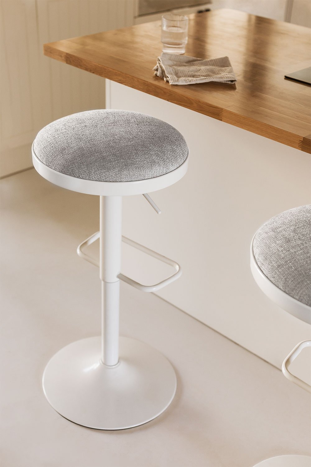 Pack of 2 Adjustable High Stools in Metal and Fabric Igarasi, gallery image 1