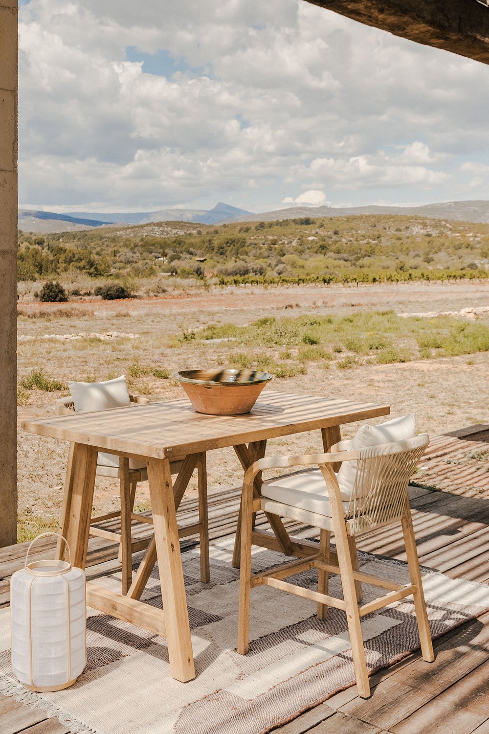 Set Acacia Wood Rectangular High Table (160x90 cm) & 2 High Garden Stools Dubai, gallery image 1