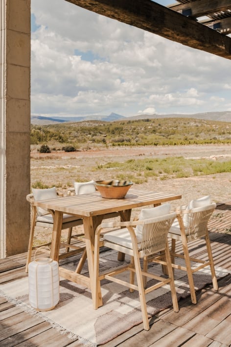 Set of Acacia Wood Rectangular High Table (160x90 cm) & 4 High Garden Stools Dubai