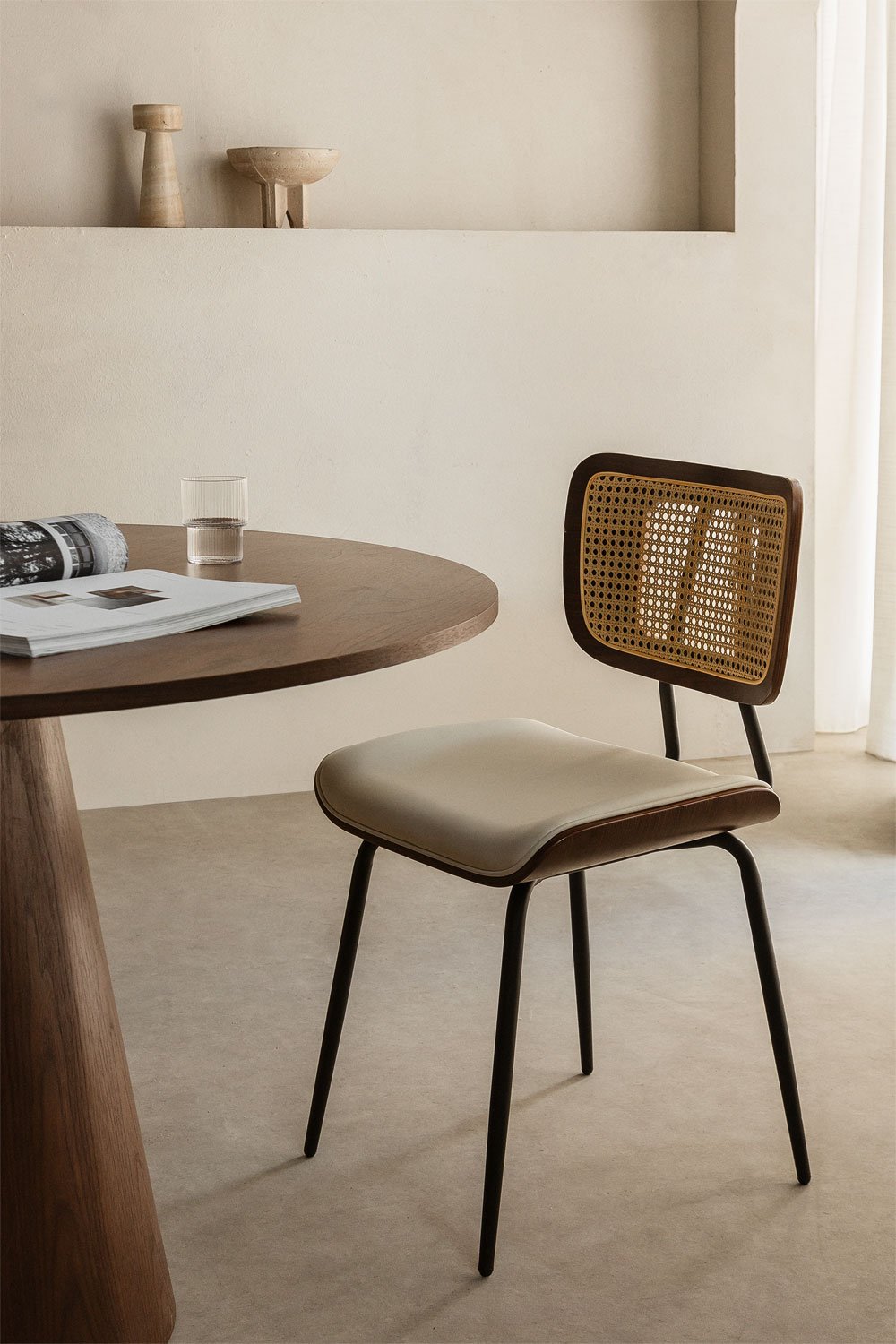 Dining Chair in Wood, Rattan and Leatherette Raysa   , gallery image 1