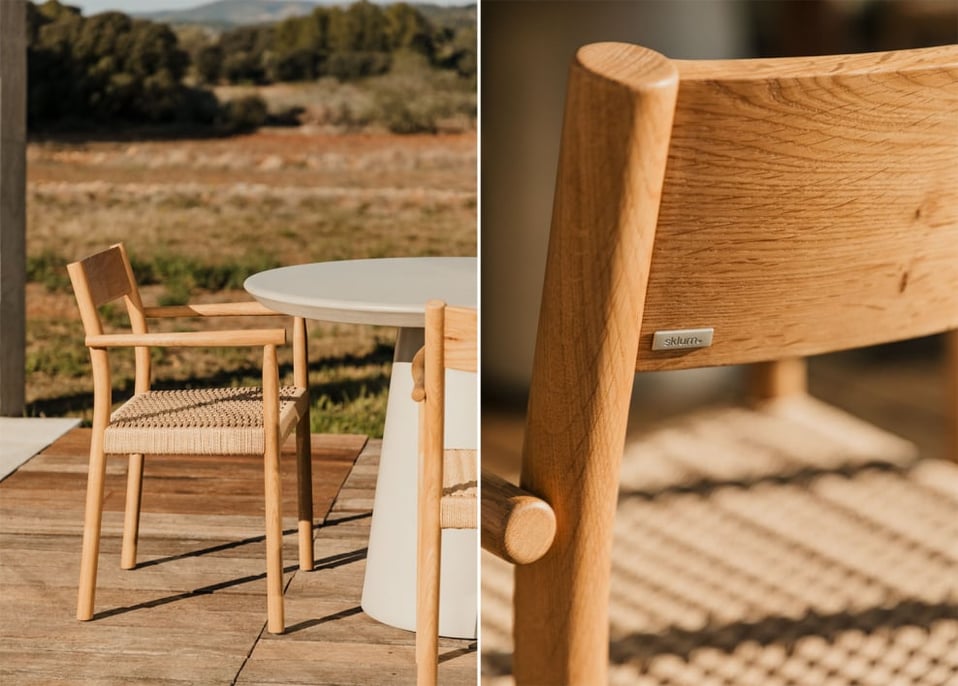 Garden chair in oak wood and Mara braided rope