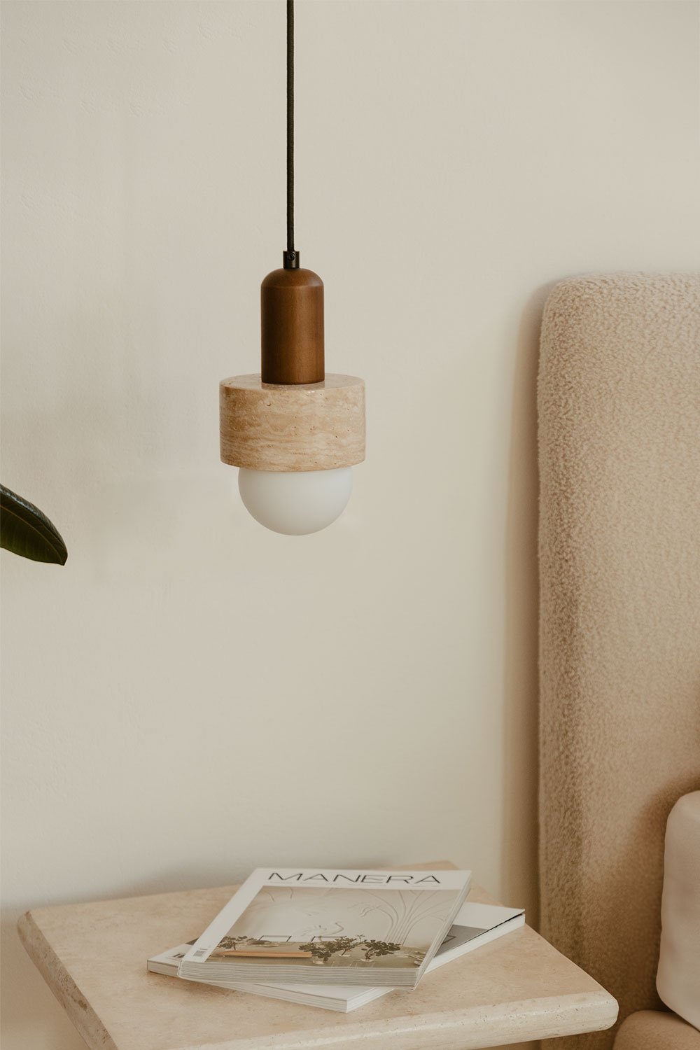 Travertine and Wood Ceiling Lamp (Ø12 cm) Davise, gallery image 1