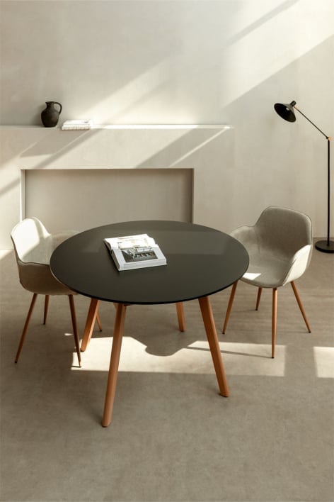 Round MDF & Beech Wood Dining Table Scand Nordic