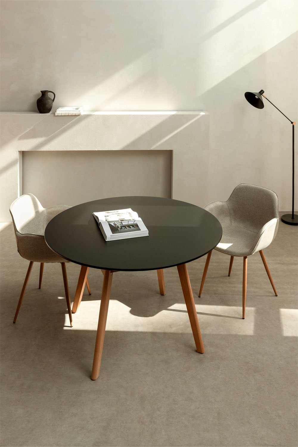 Round MDF & Beech Wood Dining Table Scand Nordic, gallery image 1