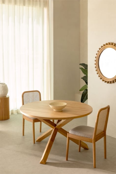 Round dining table Ø120 cm in MDF and Mieren wood - Natural Wood