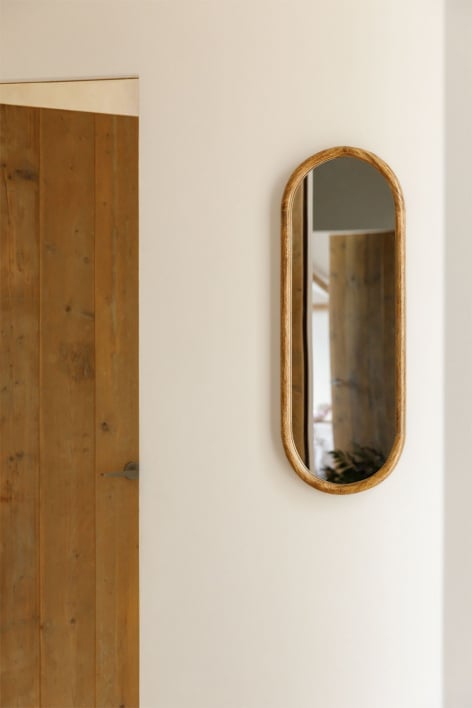 Oval wall mirror in mango wood (28x77 cm) Courel