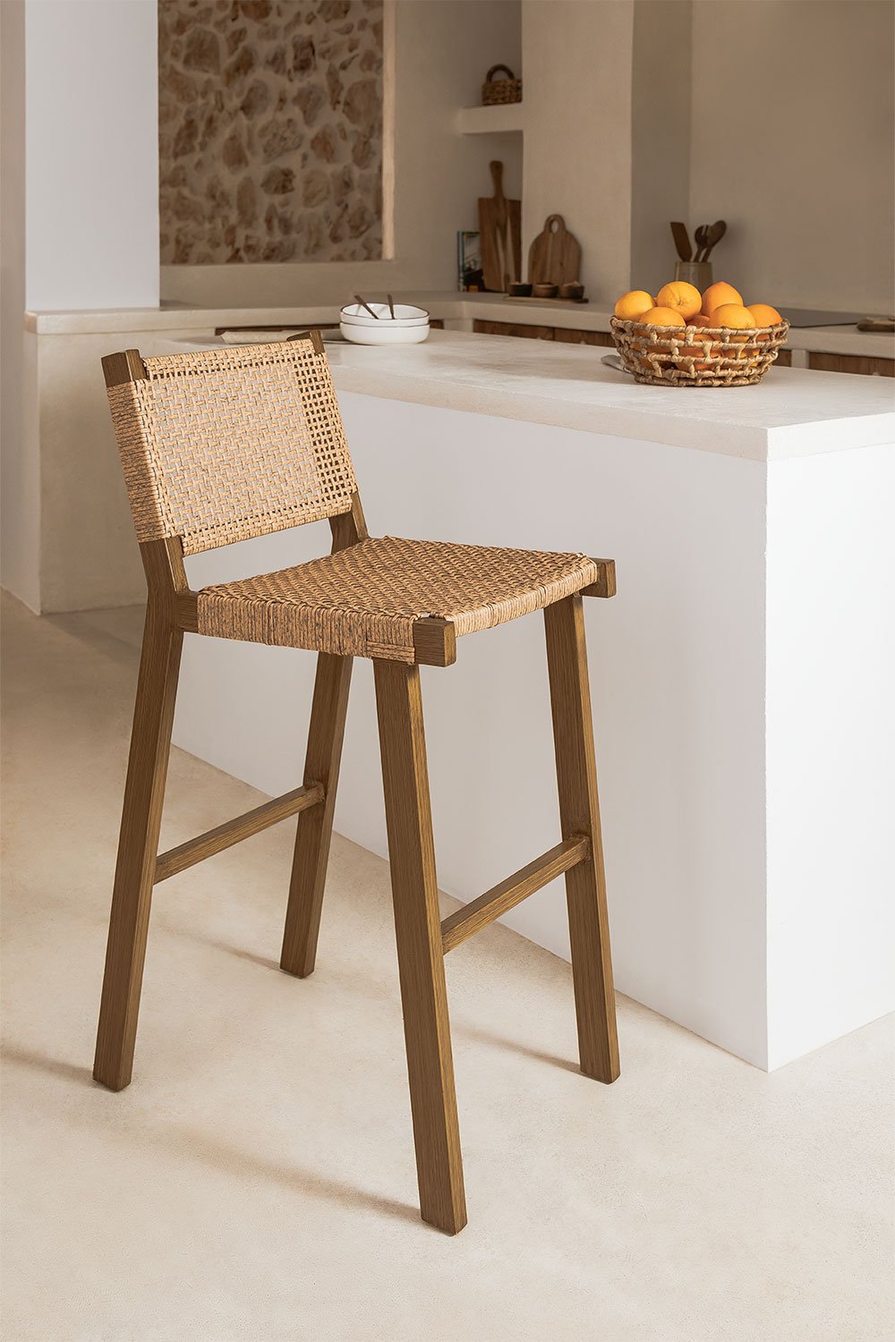 Pack of 4 High Stools in Synthetic Wicker (74 cm) Ori , gallery image 1