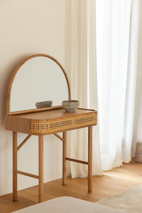 Oak Veneer Dressing Table with Mirror Edwina