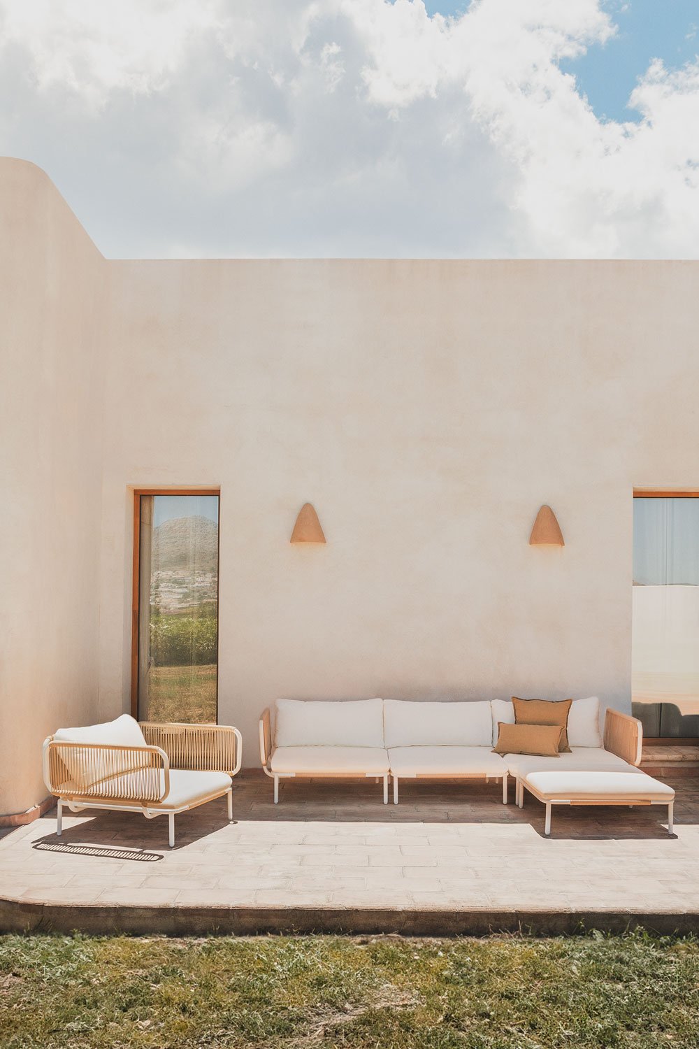 3-piece modular garden sofa with 2 corner armchairs, pouf and Roubly armchair, gallery image 12