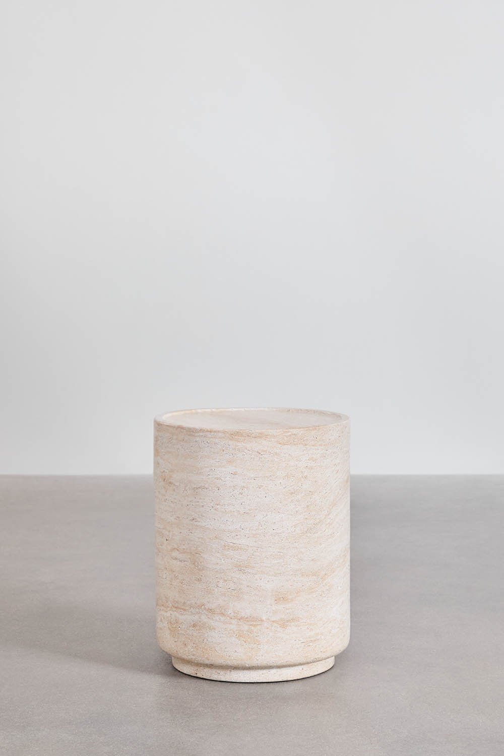 Round cement travertine look side table (Ø35 cm) Velia, gallery image 2