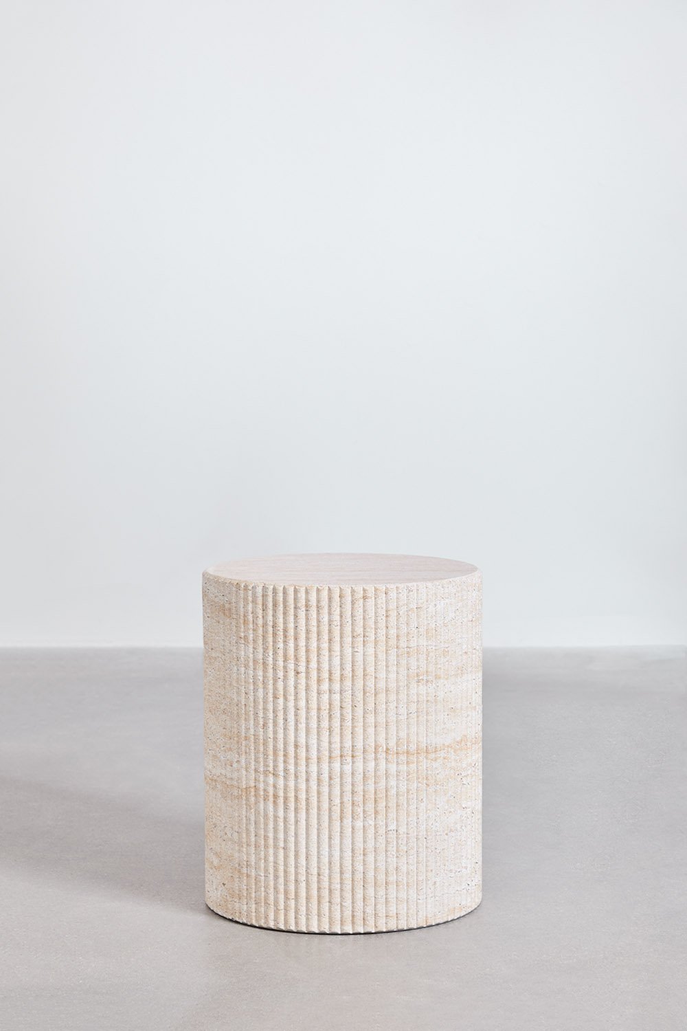 Round side table in cement with travertine look (Ø38 cm) Velia, gallery image 2