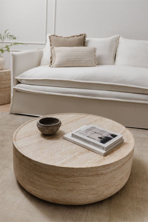 Round coffee table in cement travertine look (Ø80 cm) Darwys