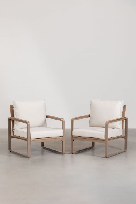 Pack of 2 Giselle Aluminum and Acacia Wood Garden Armchairs