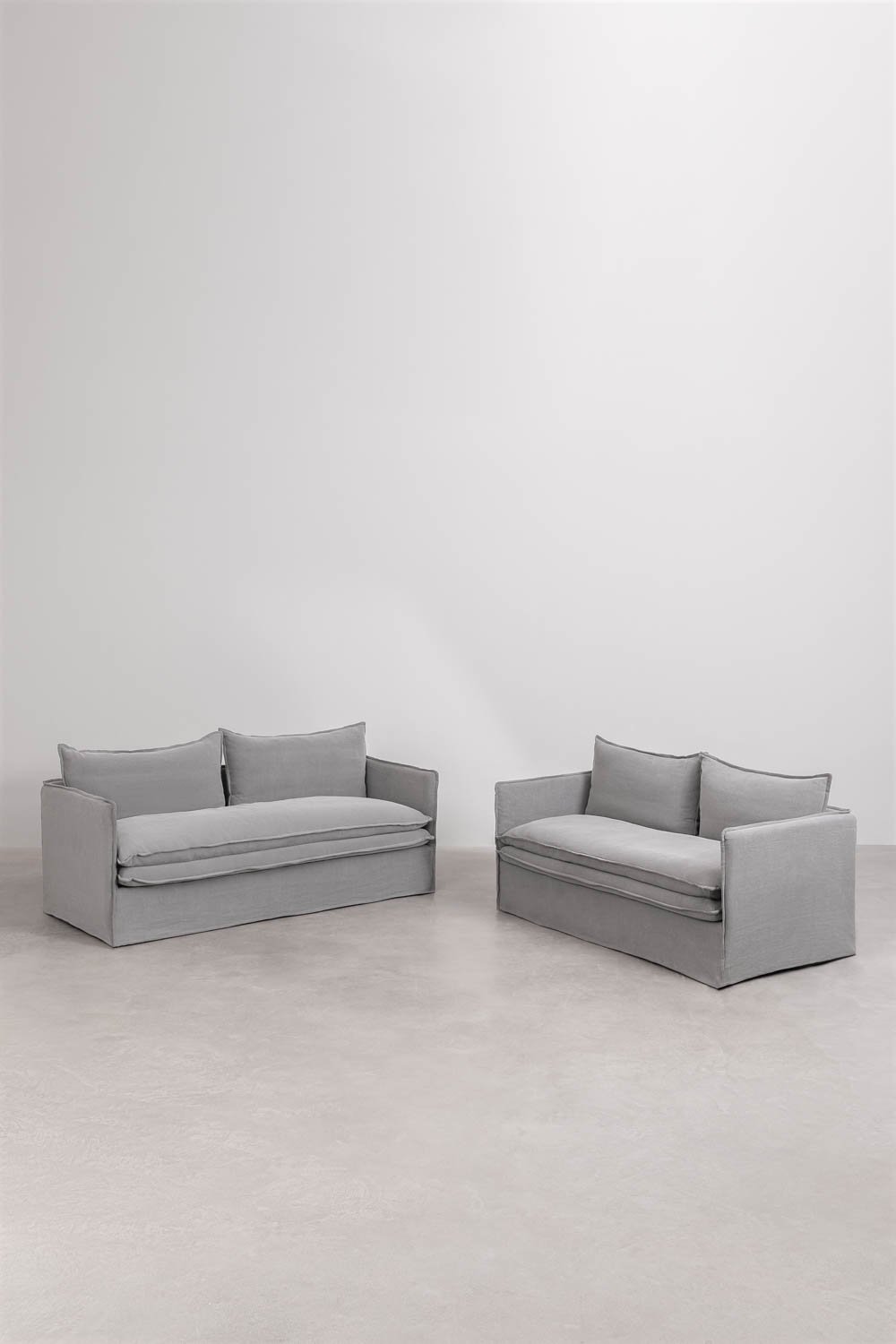 Living room set with 2-seater sofa and 3-seater sofas in linen and cotton Grace, gallery image 3