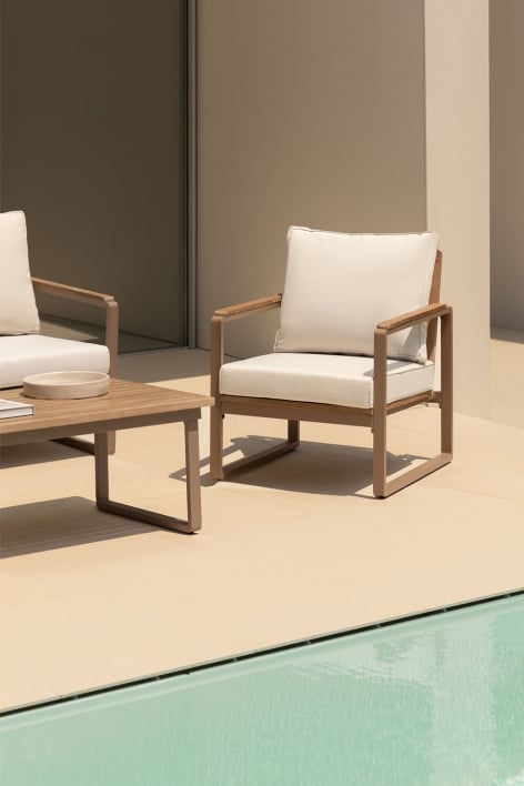 Garden Armchair in Aluminum and Acacia Wood Giselle