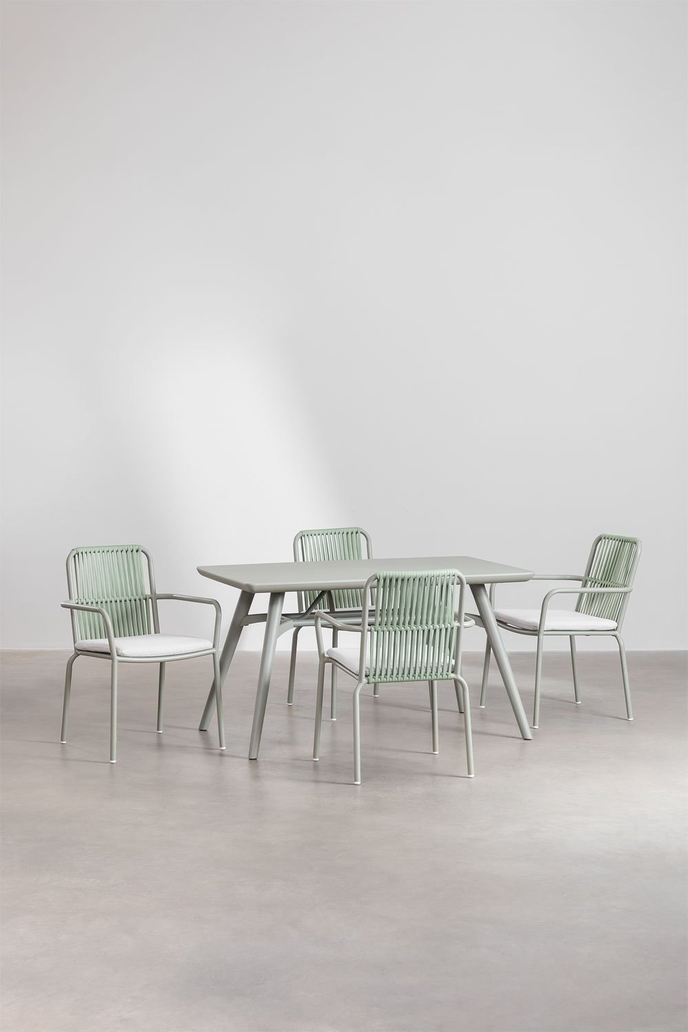 Rectangular Table Set (134x78 cm) Scand and 4 Stackable Garden Chairs in Alberta Aluminum, gallery image 2