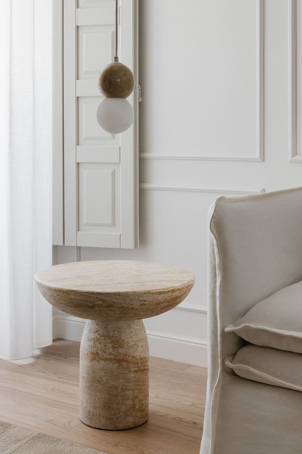 Round side table in travertine look cement (Ø50 cm) Velia, gallery image 1