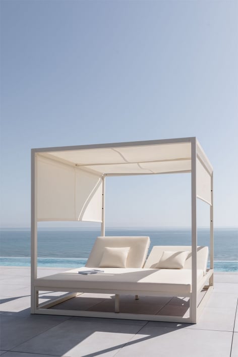 Reclining Balinese bed in aluminum and Nasau fabric