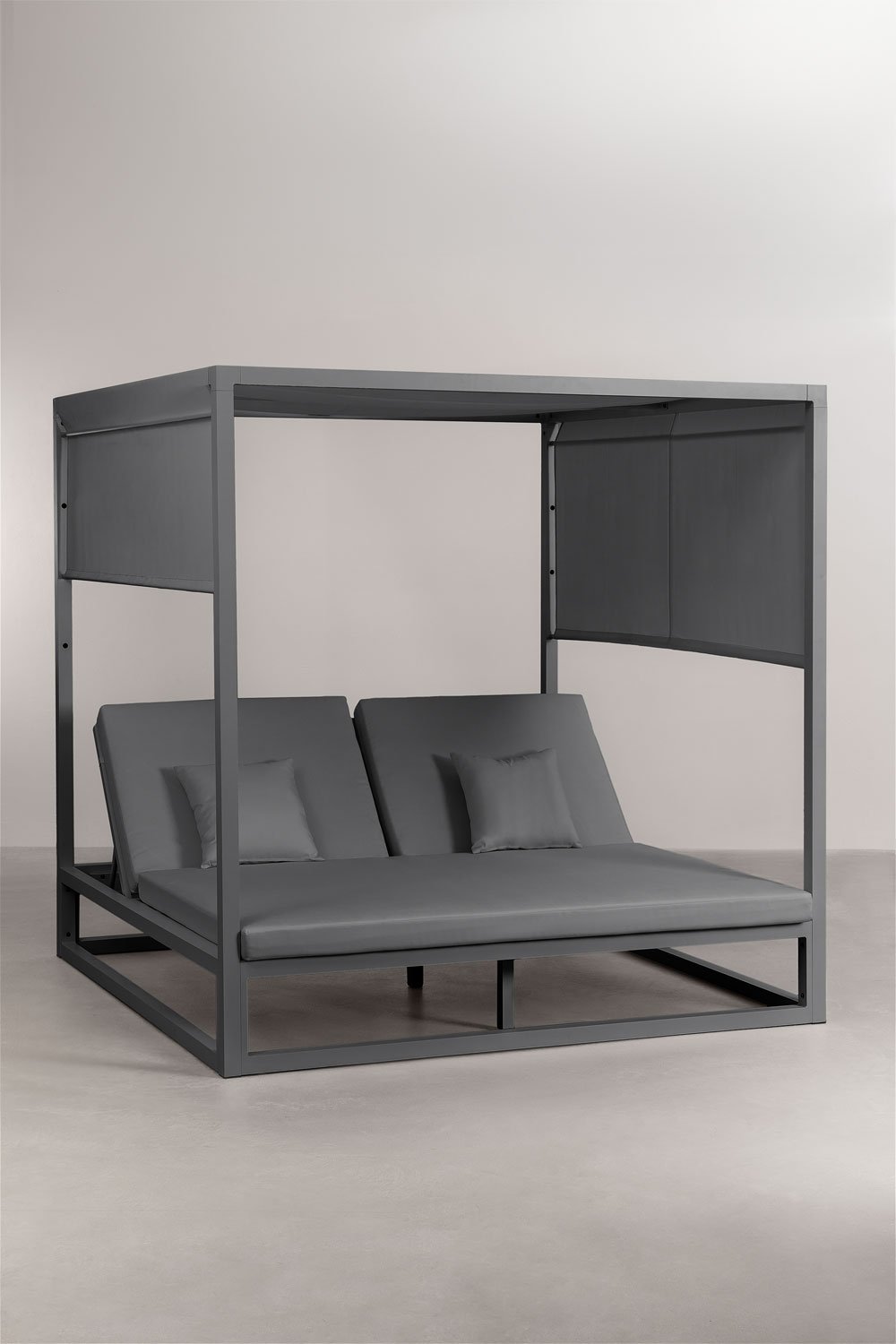 Reclining Balinese bed in aluminum and Nasau fabric, gallery image 3
