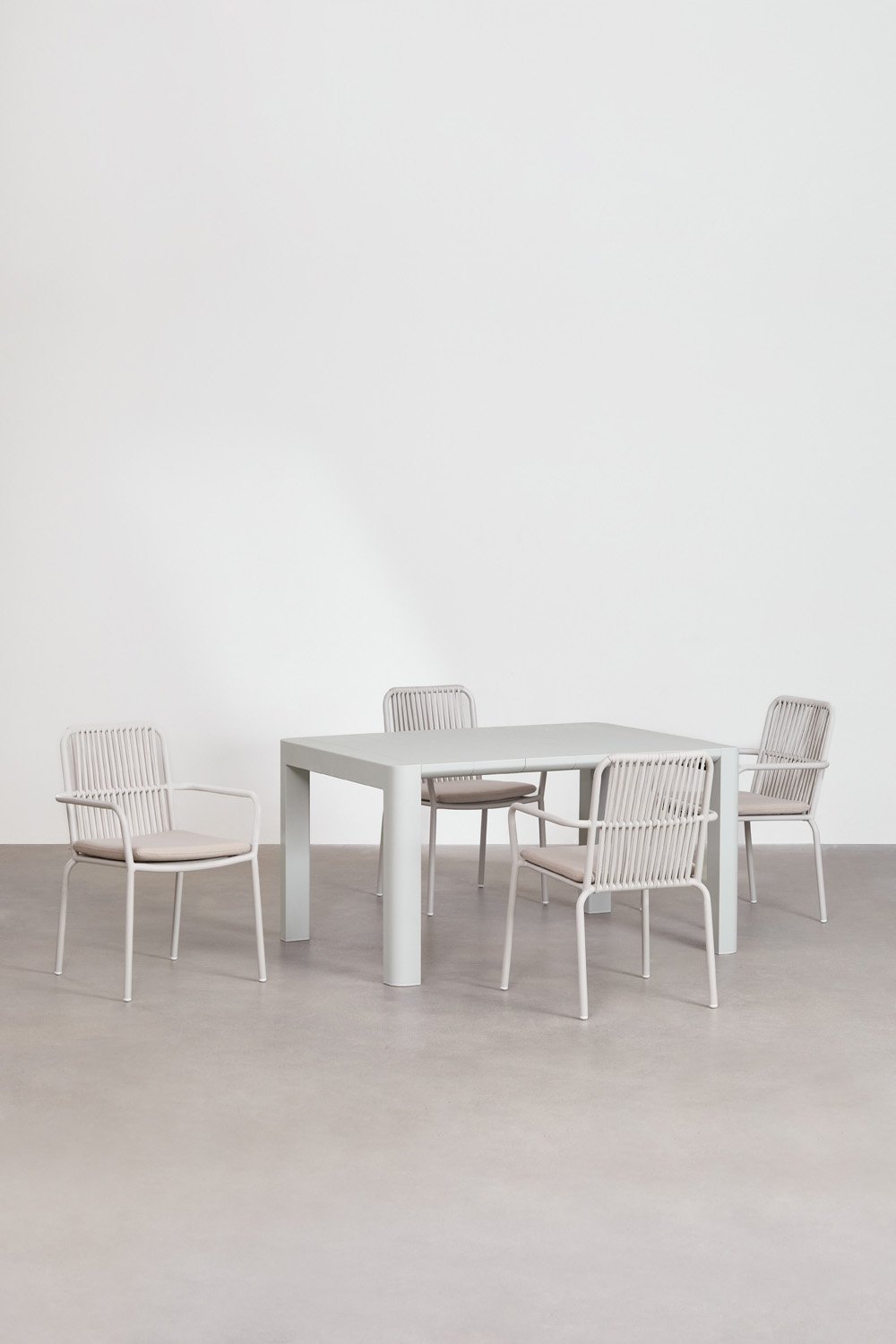 Arnadine Rectangular Table Set (140x100 cm) and 4 Alberta Aluminum Stackable Dining Chairs, gallery image 1