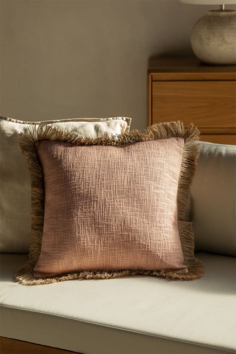 Square cotton cushion (45x45 cm) Paraiba - Pink Hazelnut - Beige Linen