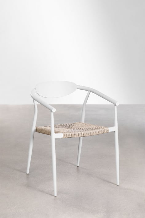 Pack of 4 stackable dining chairs with armrests in aluminum and synthetic rattan Marsha