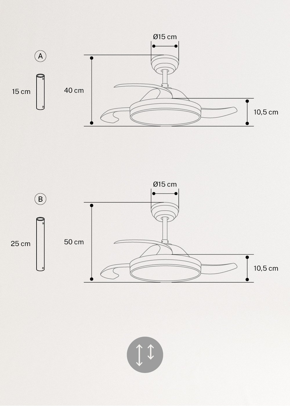 CREATE - WIND CLEAR - Silent ceiling fan 40W Ø108cm retractable blades with 36W LED light, gallery image 3176649