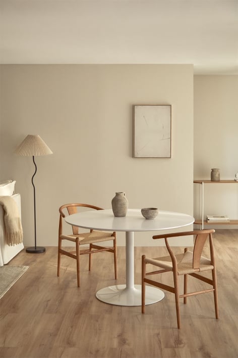 Yvetta round dining table in MDF and iron - White