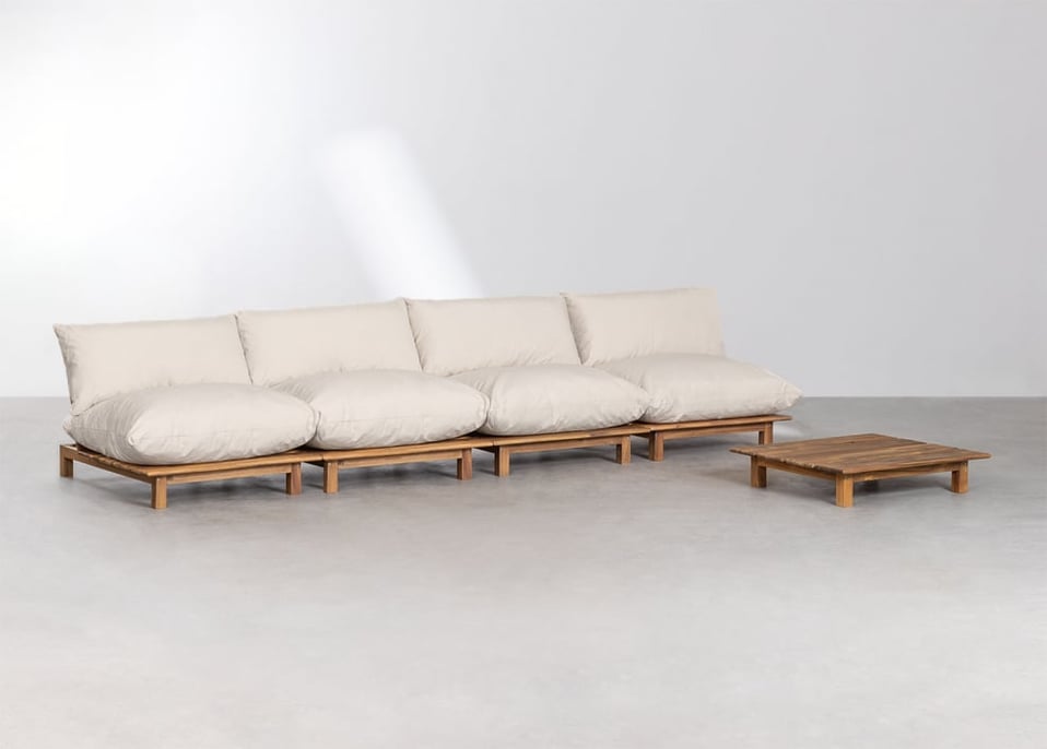 4-Piece Reclining Modular Sofa with Coffee Table in Brina Acacia Wood