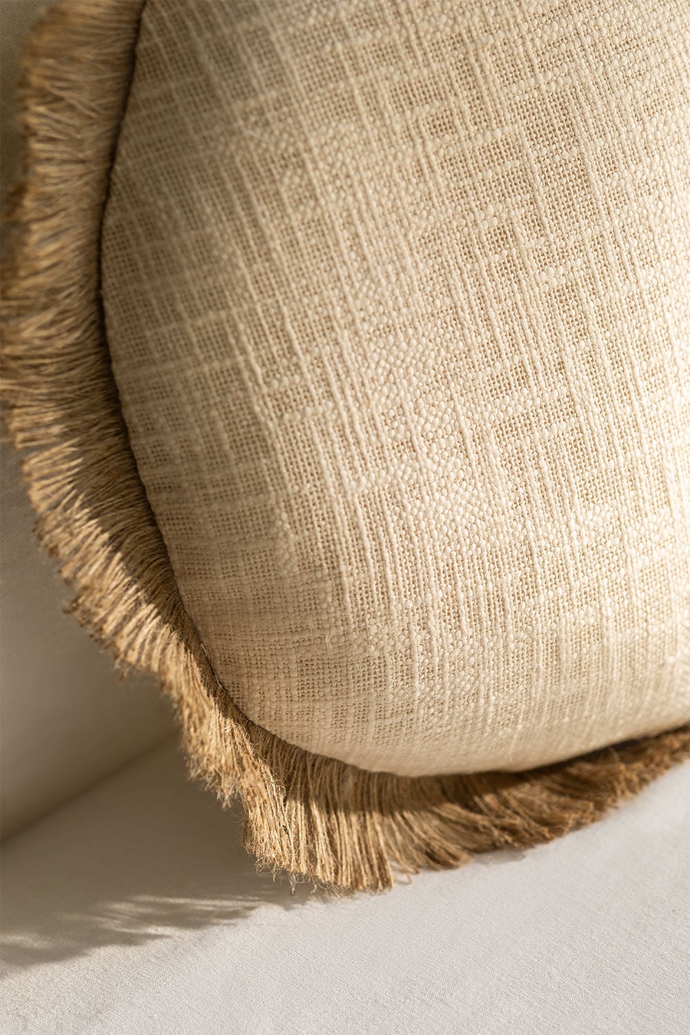 Raine & Humble Kubu Round Natural Sofa/Chair/Bed Cushion - 100% Cotton, Large Tassels, 50cm Dia