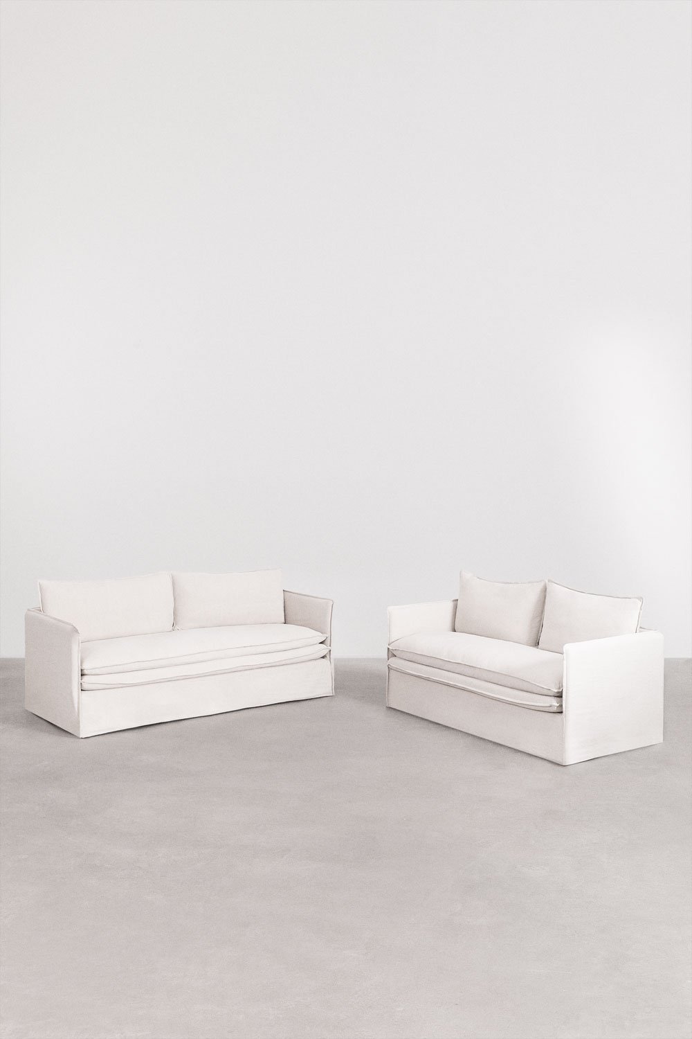 Living room set with 2-seater sofa and 3-seater sofas in linen and cotton Grace, gallery image 3