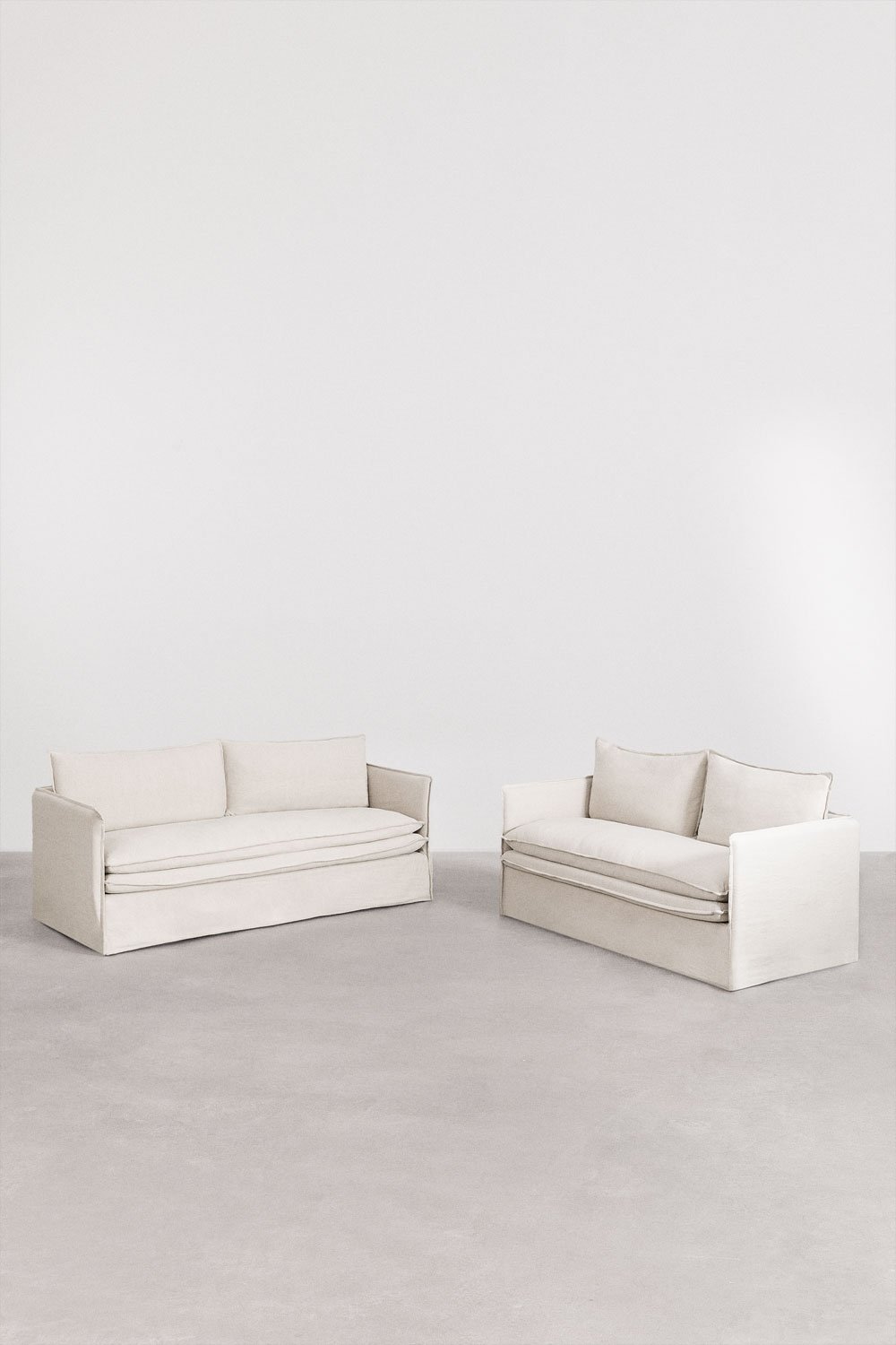 Living room set with 2-seater sofa and 3-seater sofas in linen and cotton Grace, gallery image 3