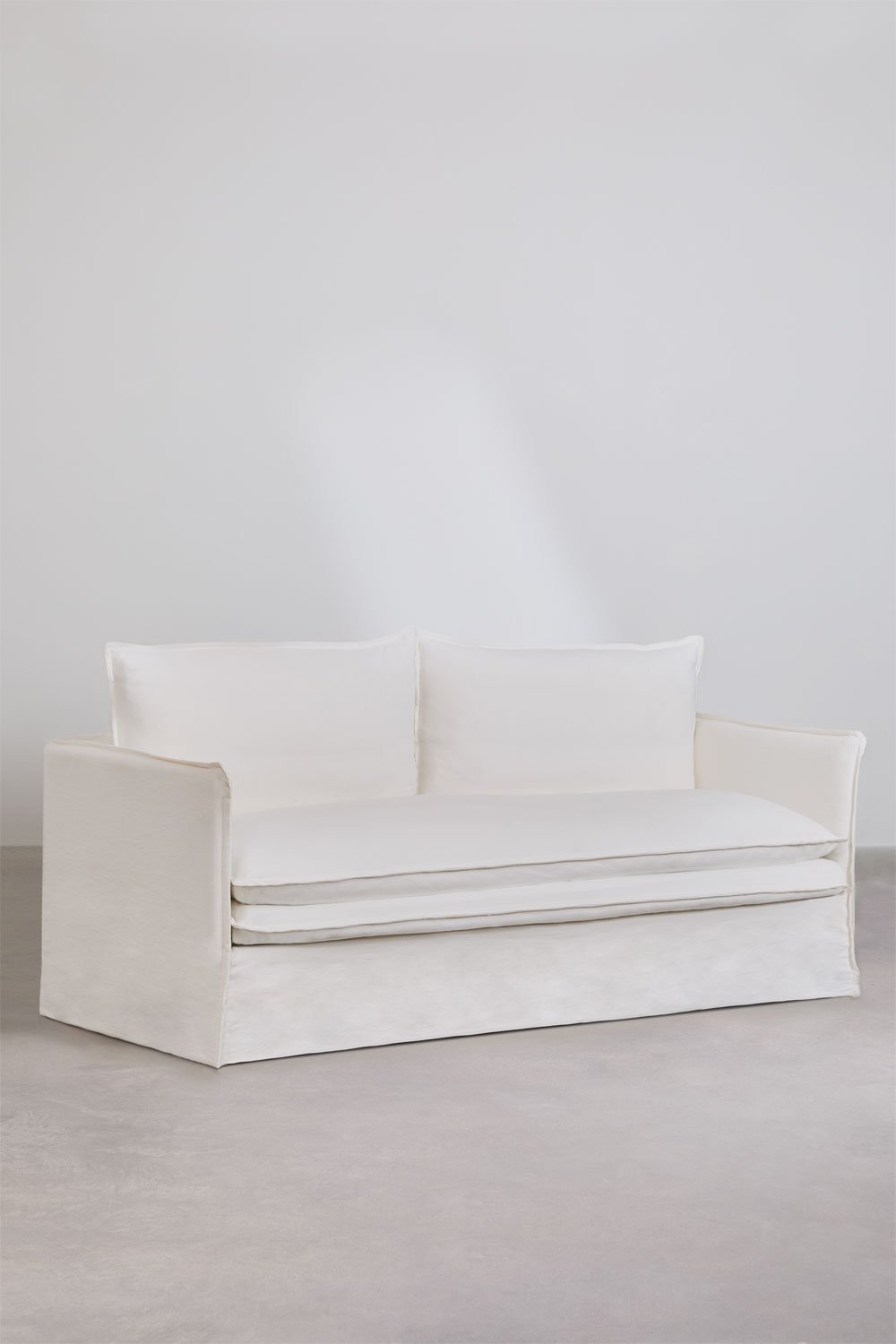 Living room set with a 2-seater sofa, a 3-seater sofa, an armchair, and a pouf in linen and cotton Grace, gallery image 4