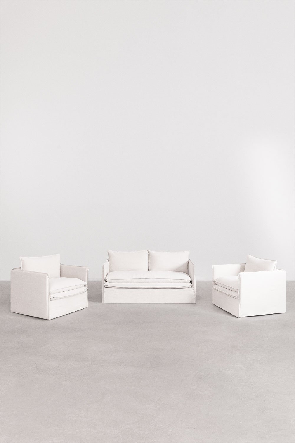 Living room set with 2-seater sofa and 2 armchairs in Grace linen and cotton, gallery image 1