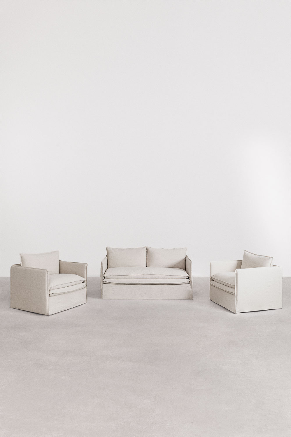 Living room set with 2-seater sofa and 2 armchairs in Grace linen and ...