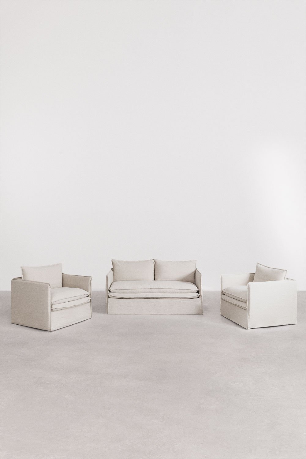 Living room set with 2-seater sofa and 2 armchairs in linen and cotton Grace, gallery image 2